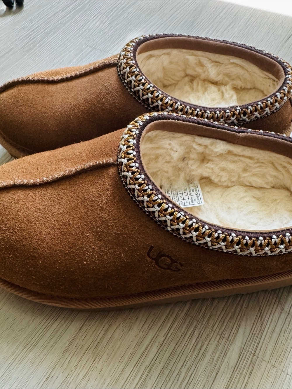 UGG Chestnut Suede Shearling-Lined Slip-On Mules